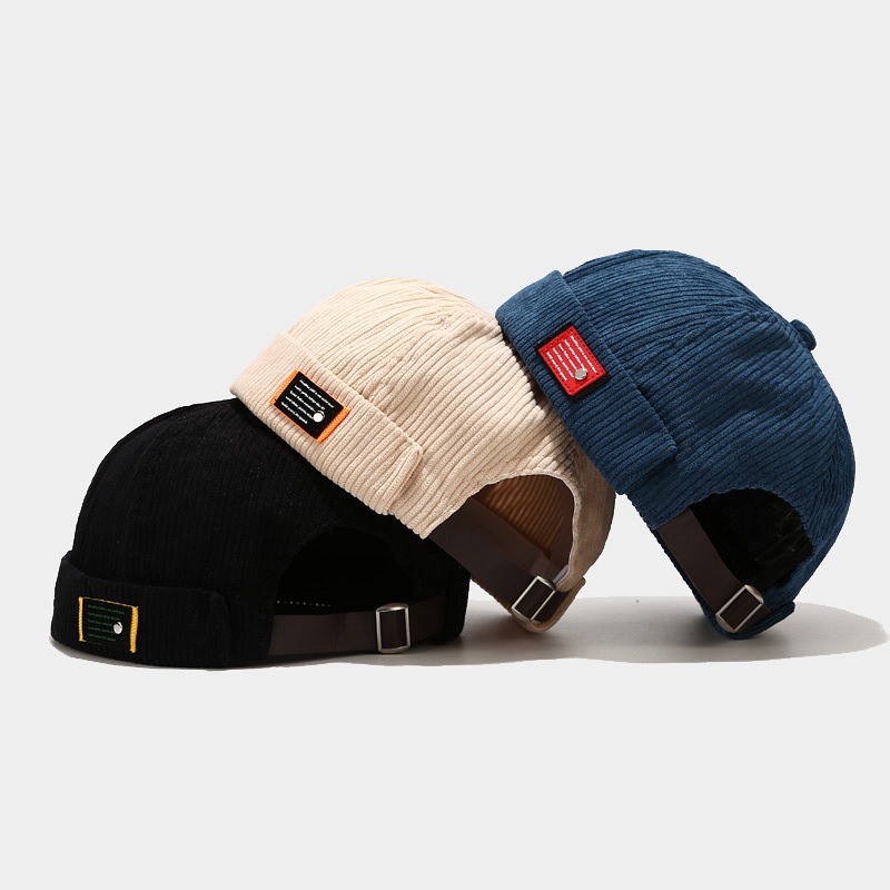 Korean Style New Style Distinctive Labeling Corduroy Yuppie Hat Men's Fashionable Japanese Style Harajuku Retro Melon Hat Women