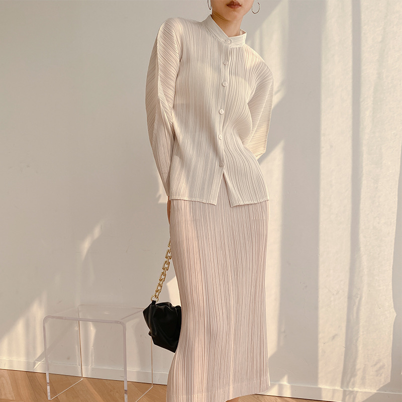Factory direct sales special offer 22 autumn and spring ins style high-end pleated retro trendy stand collar personalized slimming high-quality shirt