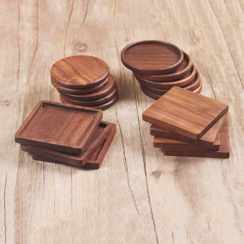 Wooden Coaster Black Walnut Square Coaster Wooden Insulation Pad Solid Wood Coaster Engraved Logo
