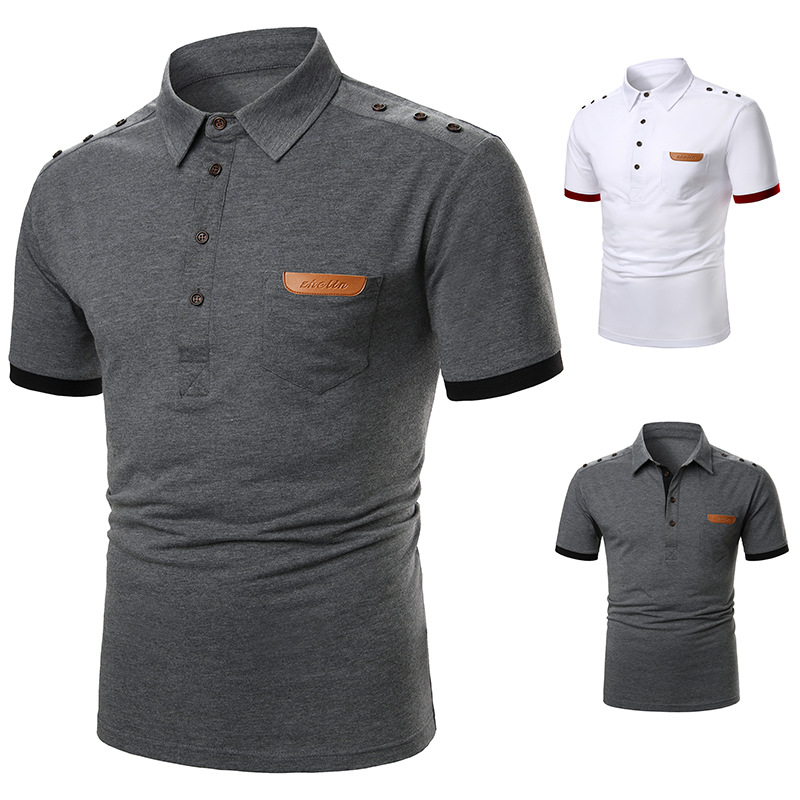 Men's Short-sleeved T-shirt Solid Color Casual Collocation Denim Decoration Design Fashion Dynamic Men's Short-sleeved T-shirt DB24