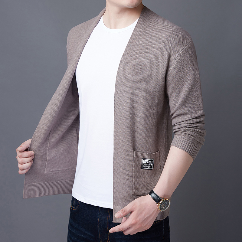 Autumn and Winter New Knitted Cardigan Men's All-match Thin Simple Solid Color Buckle Knitted Cardigan Loose Jacket