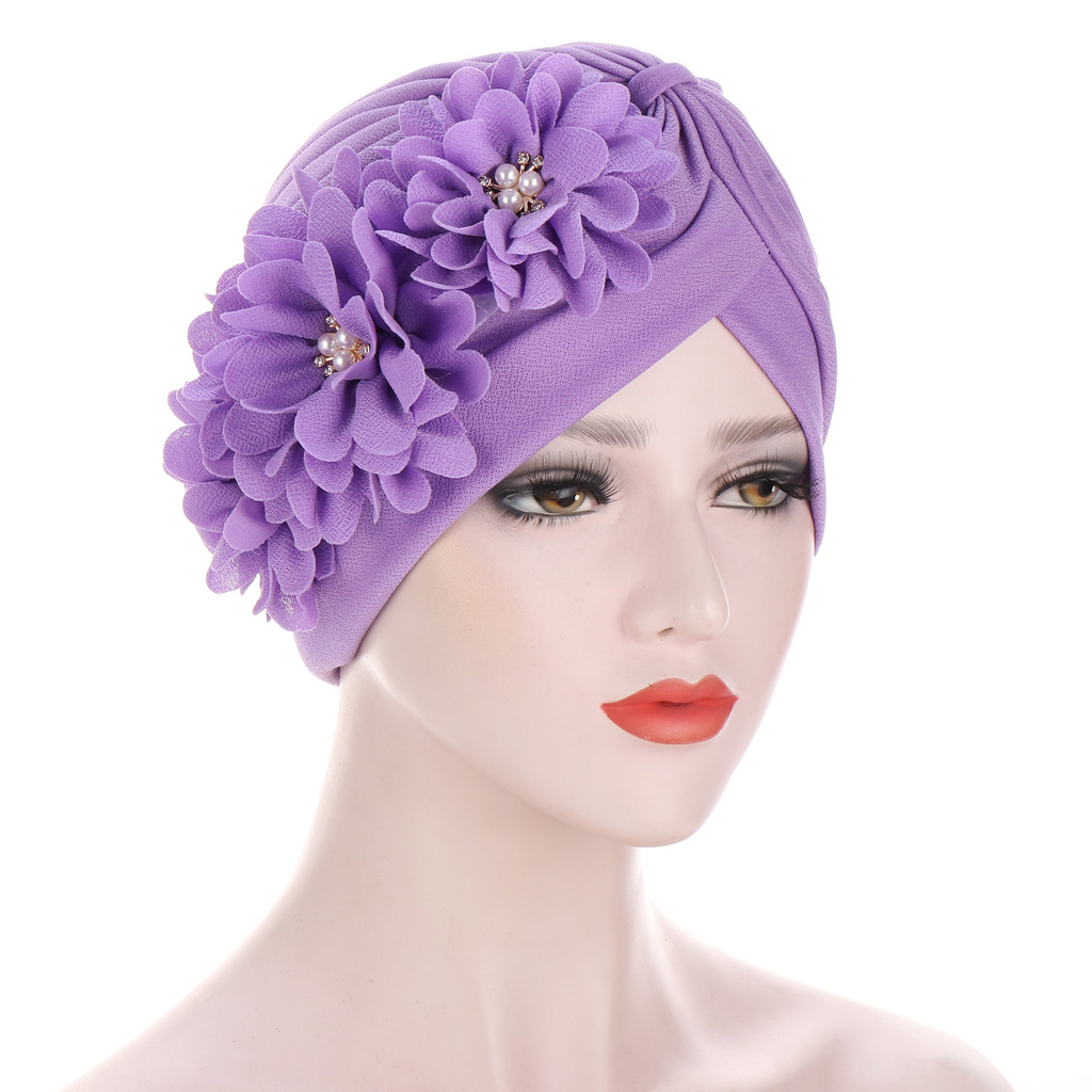 10 color AliExpress turban hat pleated watermelon hat applique three flower turban hat fashion bag head hat