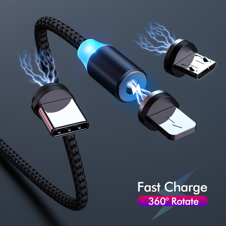 Mobile phone magnetic suction data line luminous blind plug charging line magnetic three-in-one for Apple Android type-c