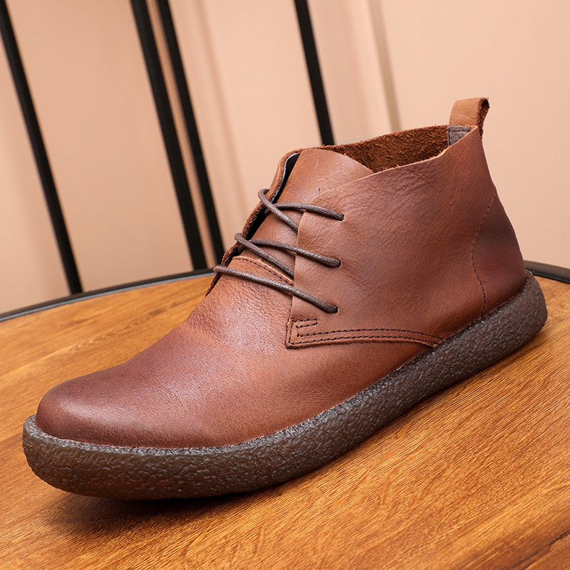 A generation of high-top casual shoes head layer cowhide retro old soft leather beef tendon soft bottom Martin shoes spring and autumn short boots