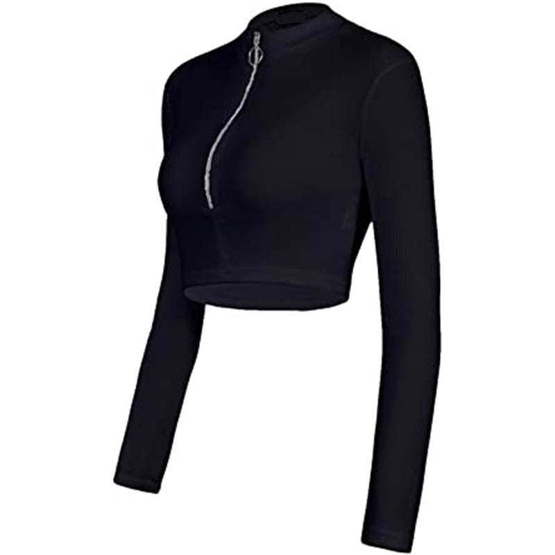 2023 Spring and Autumn new women's clothing one-piece delivery foreign trade hot girl Autumn sexy top women's black zipper long sleeve