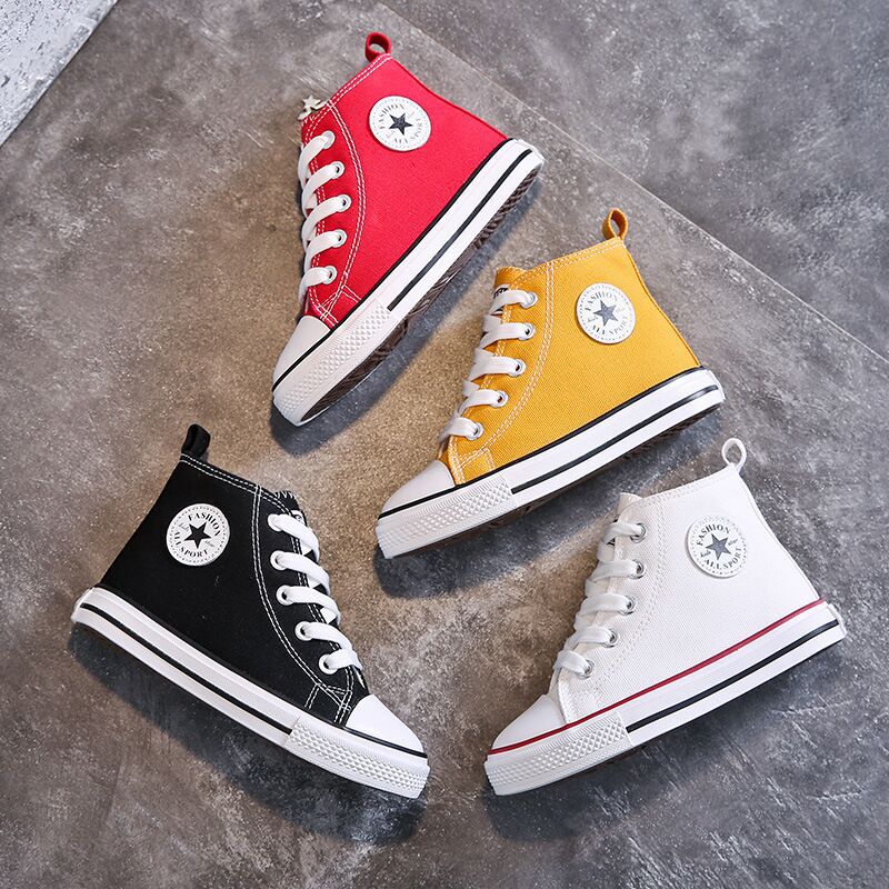 Children's Canvas Shoes Parent Shoes High Side Zipper Non-slip Soft Bottom Cloth Shoes Large Children's Shoes Kindergarten Small White Shoes Tide