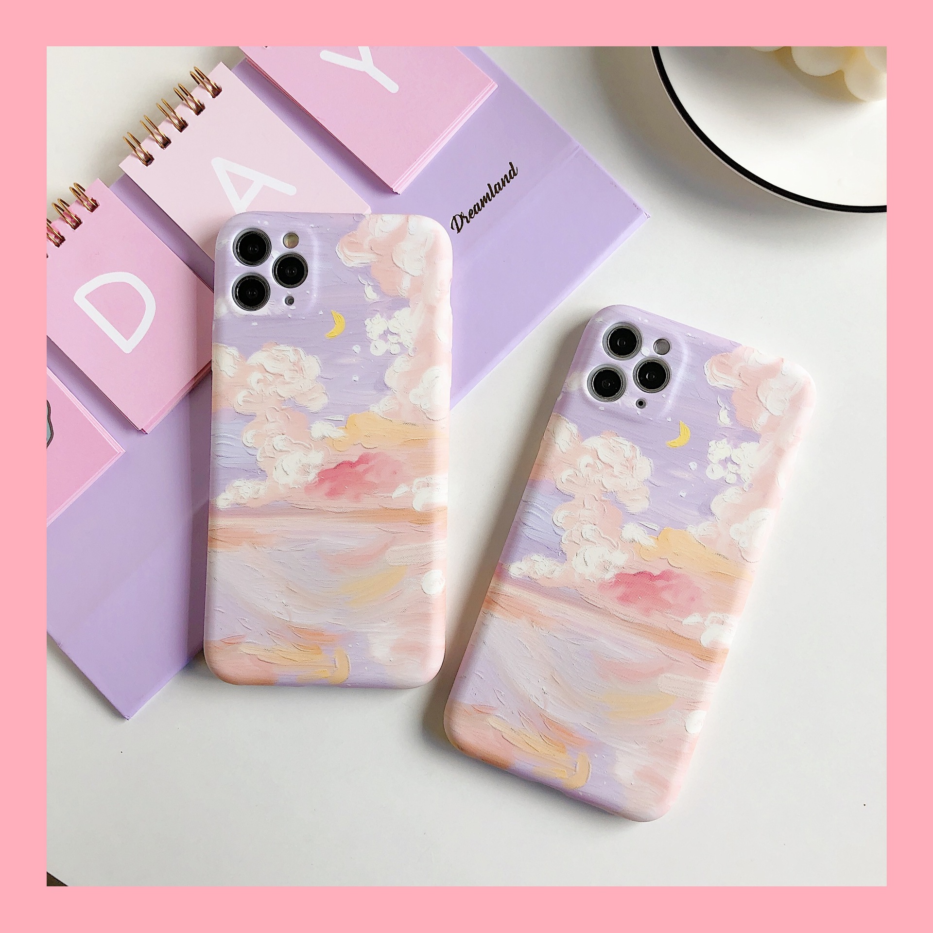 油畫粉色雲朵適用13/14ProMax蘋果XS/XR手機殼iPhone11軟殼12韓風