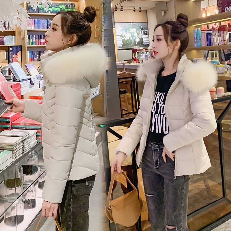 2020 new large fur collar short slim slimming cotton-padded coat women's detachable hat Korean style student coat fashion cotton-padded jacket