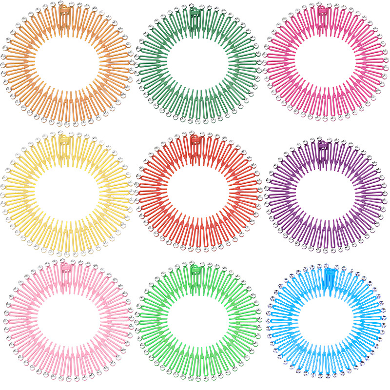 Factory Direct Supply color with diamond rice powder comb wig accessories spring comb hair accessories plastic comb combination