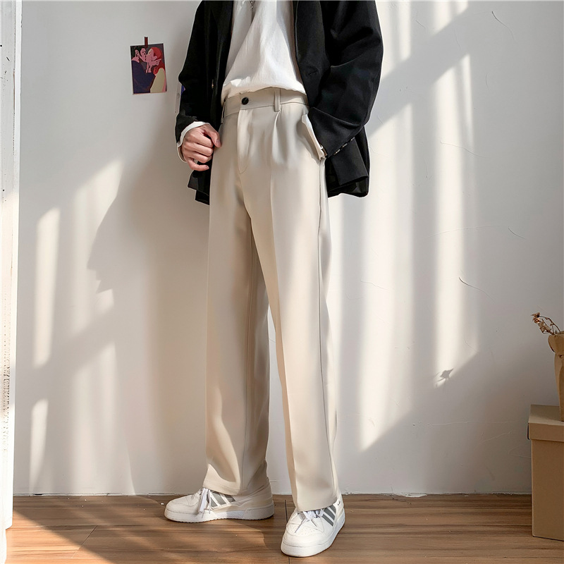 Men's simple casual suit trousers, men's Korean style trendy loose men's straight wide-leg casual suit trousers