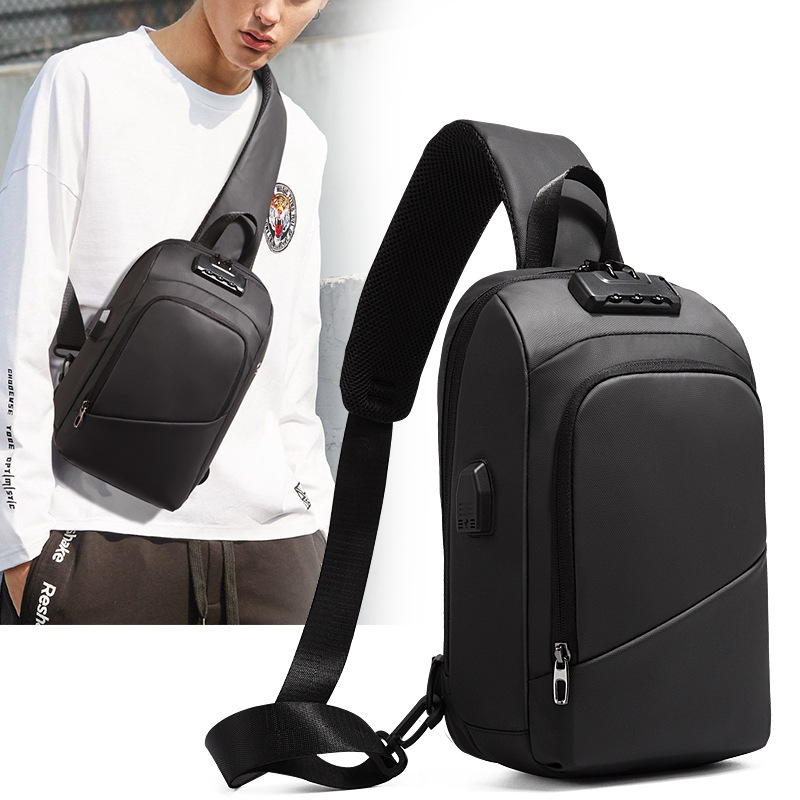 Cross-border New Men's Fashion Shoulder Bag Small Bag Crossbody Bag Men's European and American Style Small Bag usb Charging Anti-theft Chest Bag