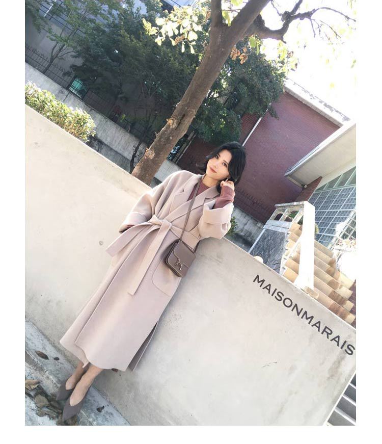 Płaszcz wełniany w stylu Hepburn, średniej długości, jesień i zima 2024 Nowy koreański styl, popularny, dwustronny, gruby płaszcz wełniany dla kobiet_voghion.com