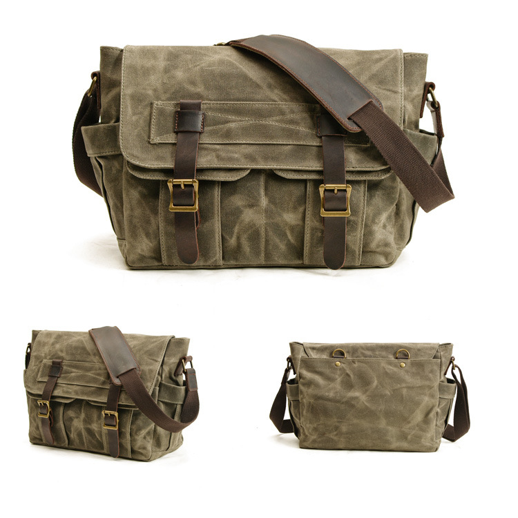 Borsa da uomo in tela cerata e olio, in pelle, con cuciture, retrò, a tracolla, da uomo, borsa a tracolla per computer, alla moda europea e americana_voghion.com