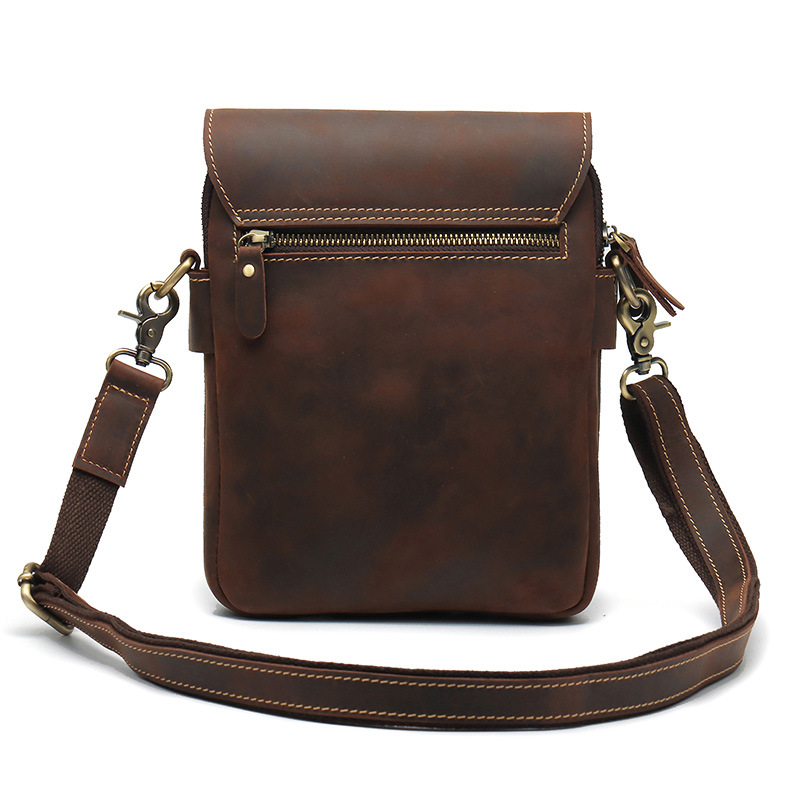 Factory Batch Handmade Crazy Horse Leather Men's Bag Shoulder Bag Men's Cowhide Vertical Simple Vintage Genuine Leather Crossbody Bag Men's Backpack