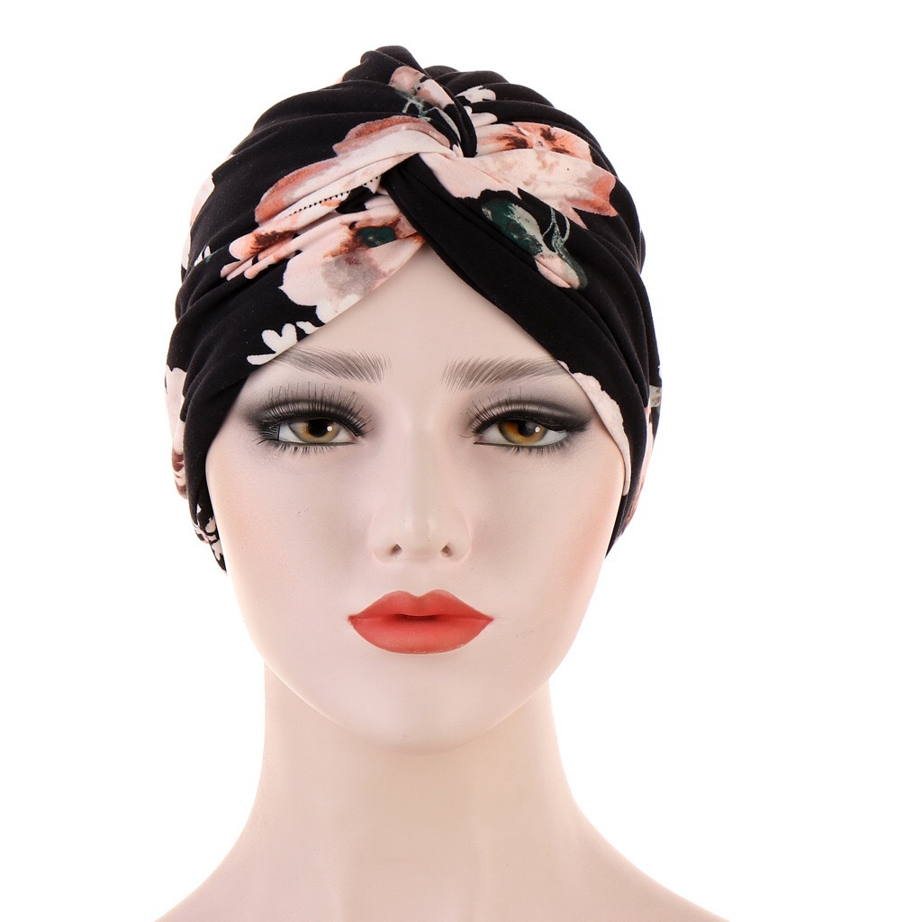 Amazon new floral twisted headscarf cap toe cap printed camouflage Muslim headscarf cap toe cap