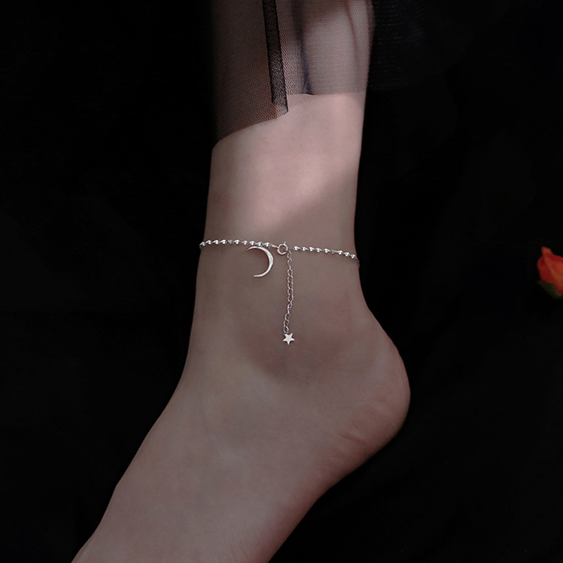 Flash Diamond Moon Anklet Women's Niche Design Fashion 2021 Trendy Cold Style Simple Korean Style Internet Celebrity Student Jewelry