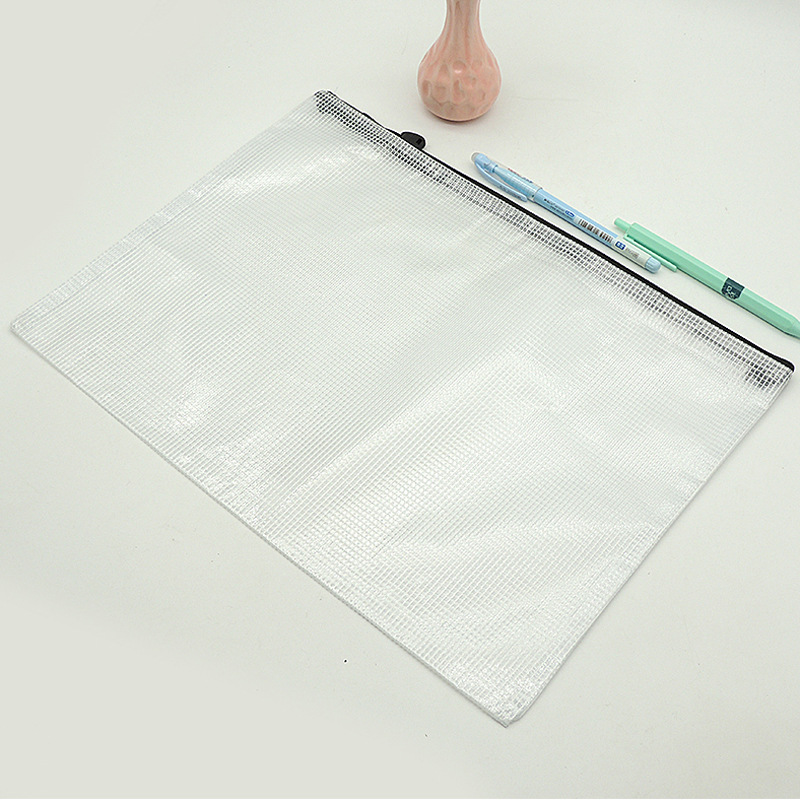 Cross-border black zipper grid file bag A4 transparent office file storage bag student stationery bag custom LOGO