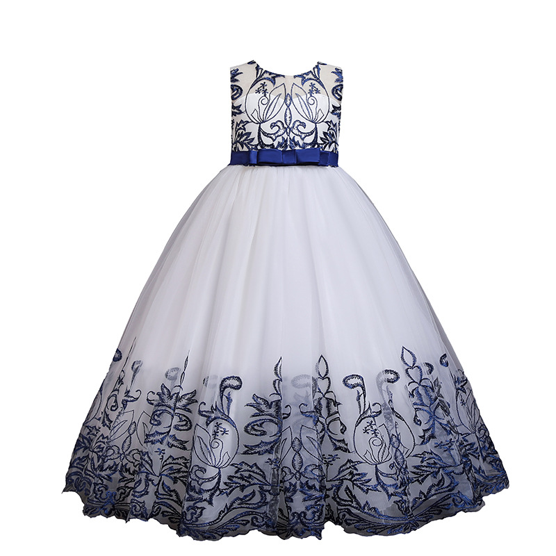 2021 new children's dress bow princess dress long lace performance clothes girls dress performance children's clothing