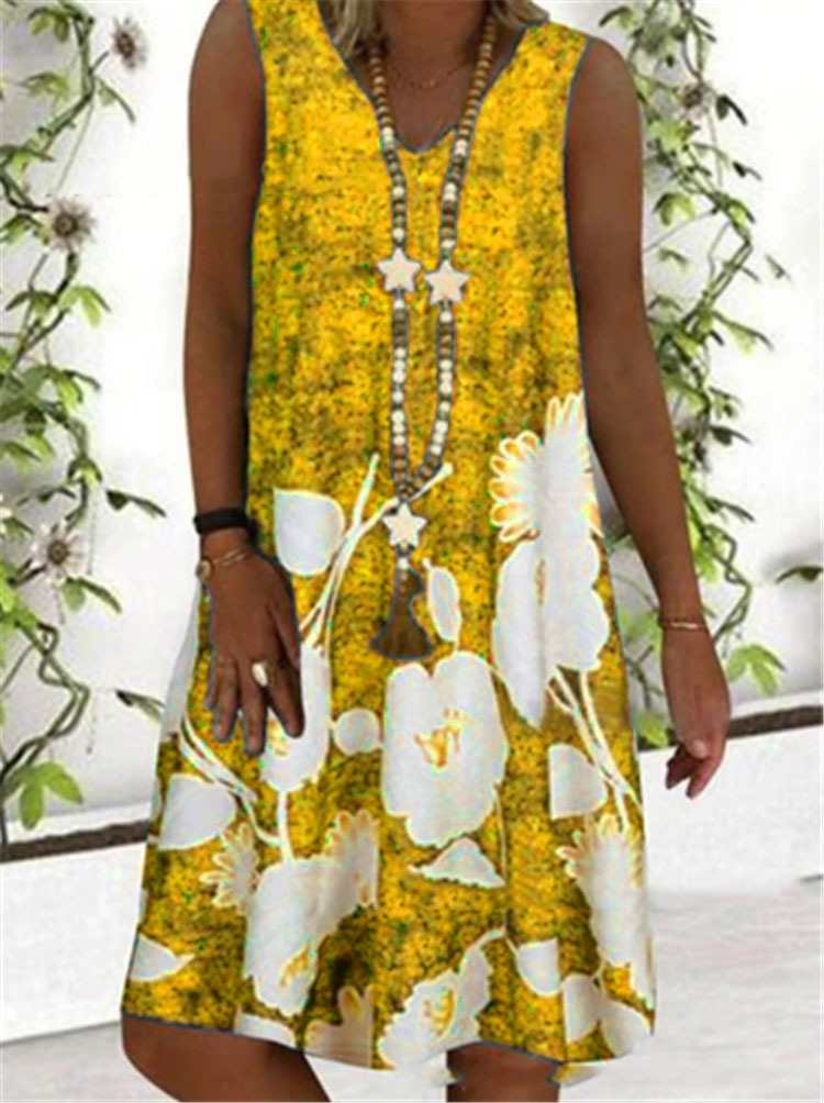 Cross-border foreign trade 2022 Amazon AliExpress WISH fashion sleeveless V-neck printed long dress