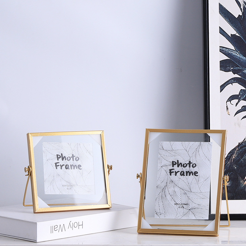Dried flower photo frame Nordic style geometric metallic glass table plant specimen diy embossing 467 inch creative gold