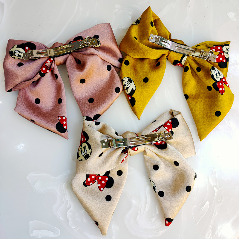 2021 New Style Wide-brimmed Mickey Bow Hairpin Japanese and Korean Style All-match Fabric Top Clip Spring Clip Cute Hair Accessories for Women