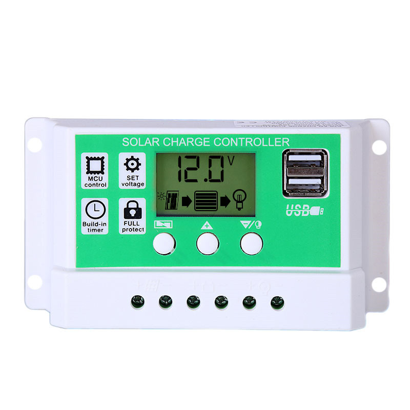 Green face white shell 12V10A lithium lead-acid battery solar controller PWM charge and discharge solar controller