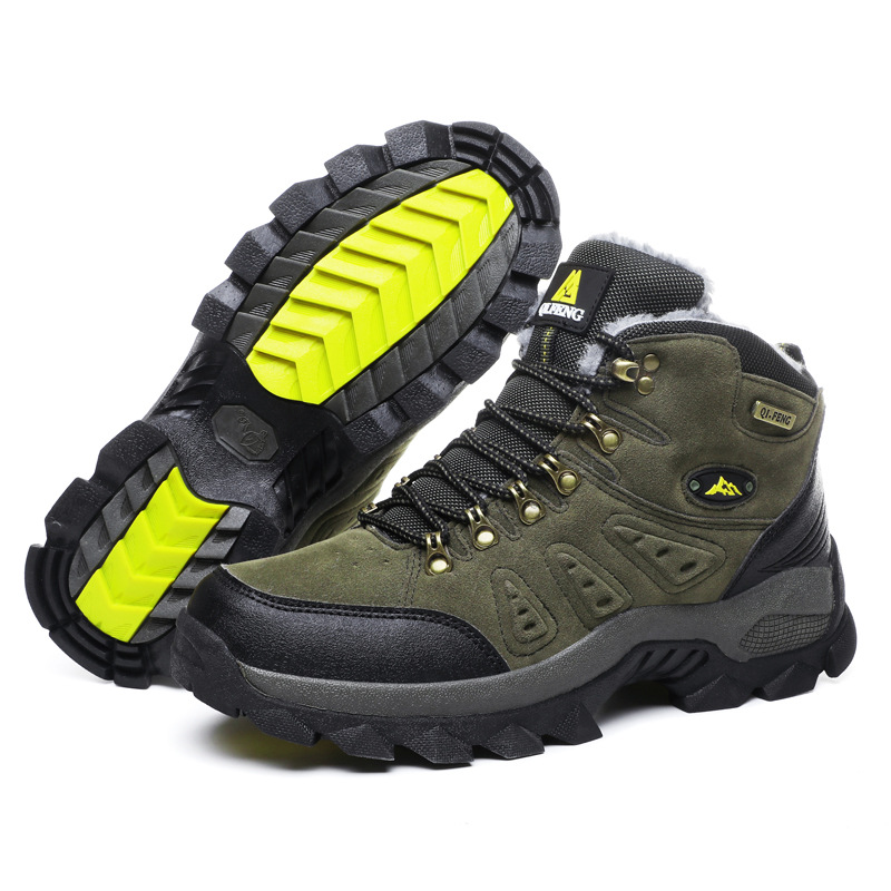 Cross-border plus size Winter High-top Mountaineering Shoes Cotton Warm-keeping Couple's Outdoor Casual Shoes fleece-lined Snow Boots Leather