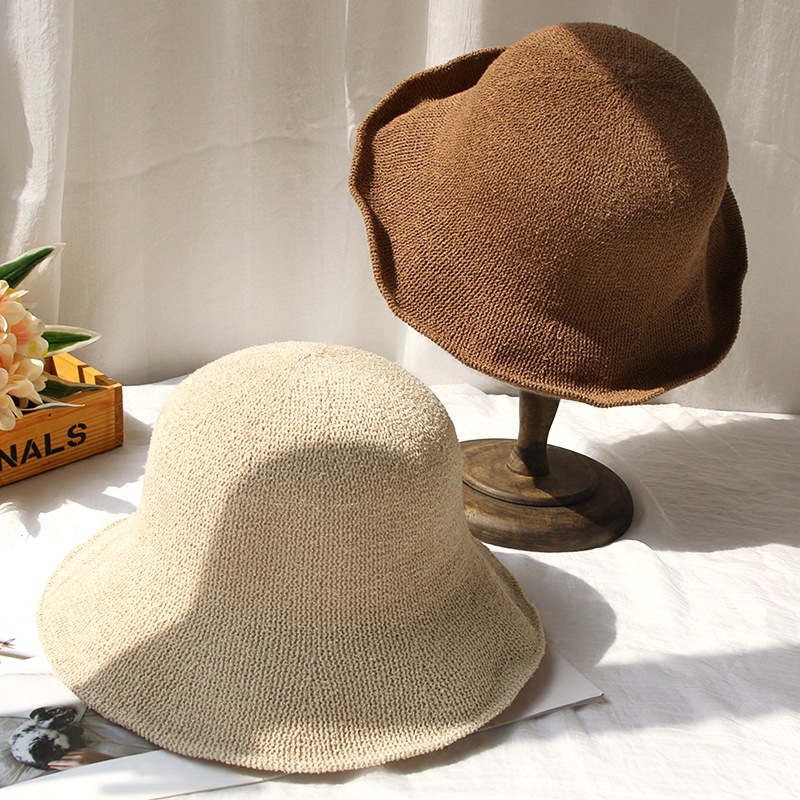 Cotton and Linen Sun Hat Summer Women's Fisherman Hat Japanese Knitted Basin Hat Korean Sunscreen Hat Foldable Art Top Hat