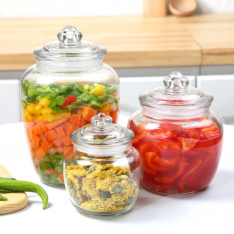 Glass Bottle Sealed Jar with Lid Household Pickles Jar Tea Jar Thickened Pickled Vegetable Jar Food Storage Jar