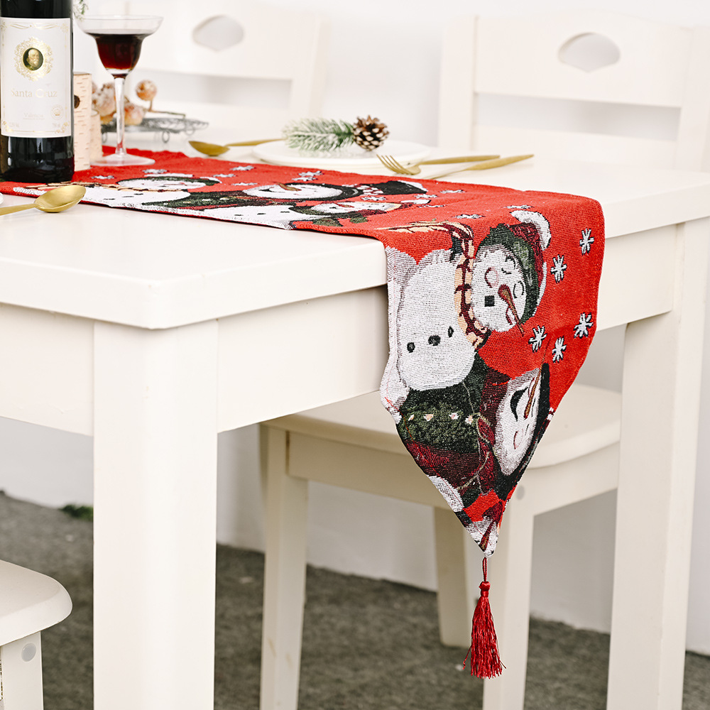 Haube Christmas Decoration Electric Embroidered Knitted Cloth Table Runner Creative Snowman Elk Table Runner Elk Placemat Tablecloth_voghion.com