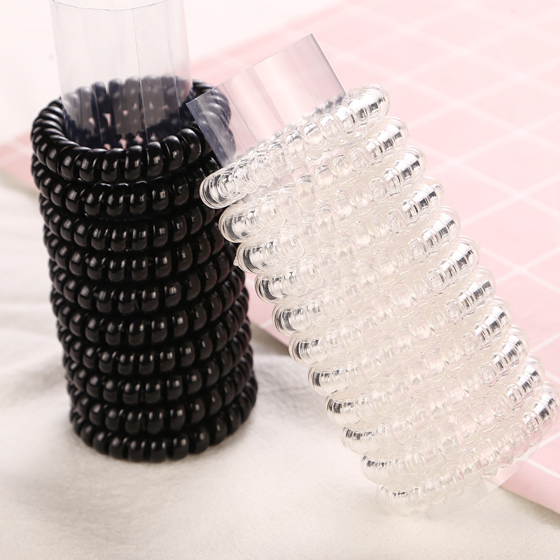 Foreign trade black transparent color telephone line Hair ring AliExpress Amazon explosions hair accessories wholesale large bracelet hair rope