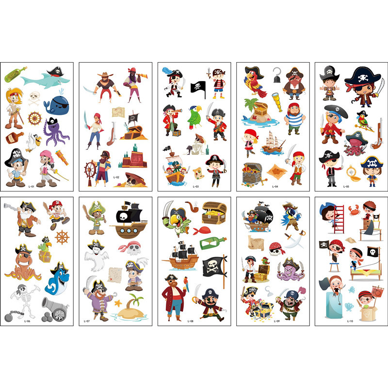 Children's Cartoon Pirate Tattoo Sticker Ocean Adventure Fun Cute Tattoo Sticker Performance Party Disposable Face Sticker