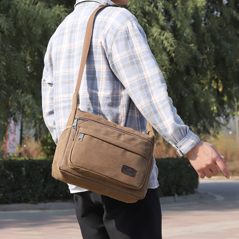 New Canvas Bag Men's Shoulder Crossbody Bag Casual Men's Bag Large Capacity Middle-aged Men's Bag Multi-layer Stall Small Bag