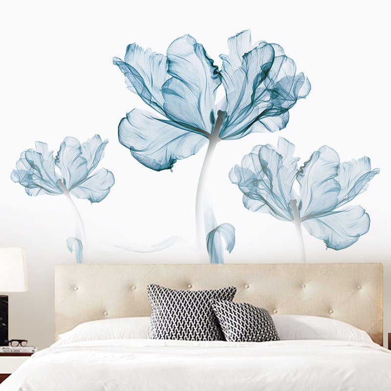 GS9074 Creative Nordic Blue Flower Wall Stickers Sofa Bedroom Room Warm Background Wall Decorative Stickers Self-adhesive Stickers