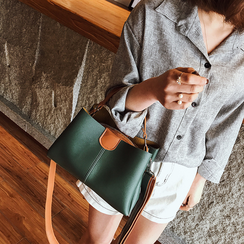 High-end boutique bucket bag women's 2023 new handbag color matching Korean simple all-match messenger bag women's bag