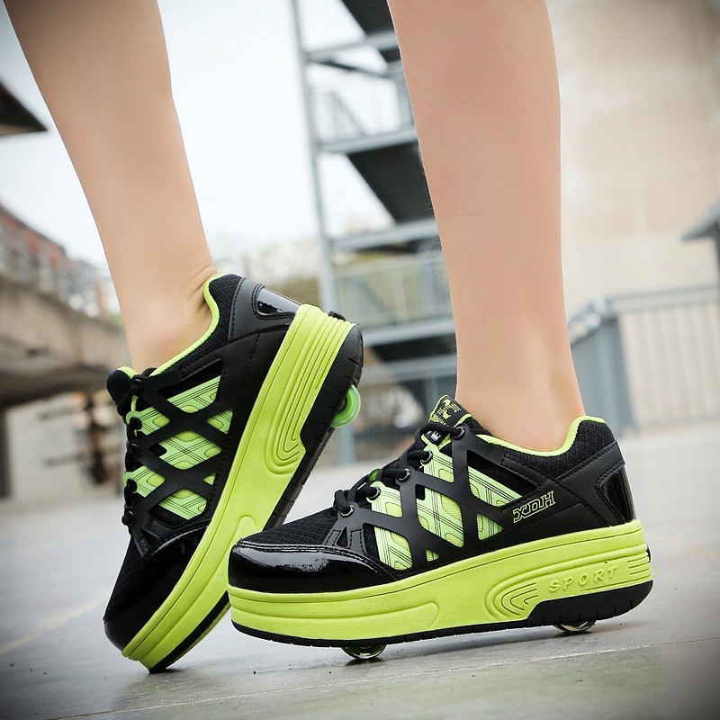 Single and Double Wheels Teen Heelby Shoes for Boys and Students Automatic Female Children's Pulley Bursting Shoes with Wheels Sneakers