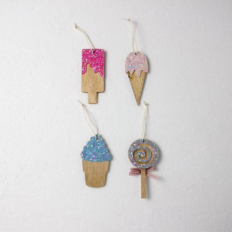 Christmas decorations wood powder sequins Christmas decoration small pendant ins ice cream ice cream scene layout