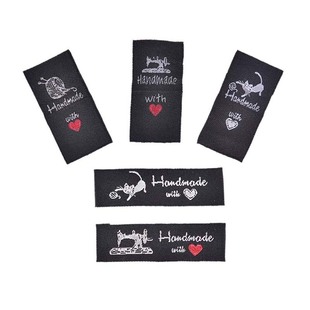 Black/light yellow handmade clothing label cat cartoon clothing collar universal weaving label 4x2cm can be folded in half