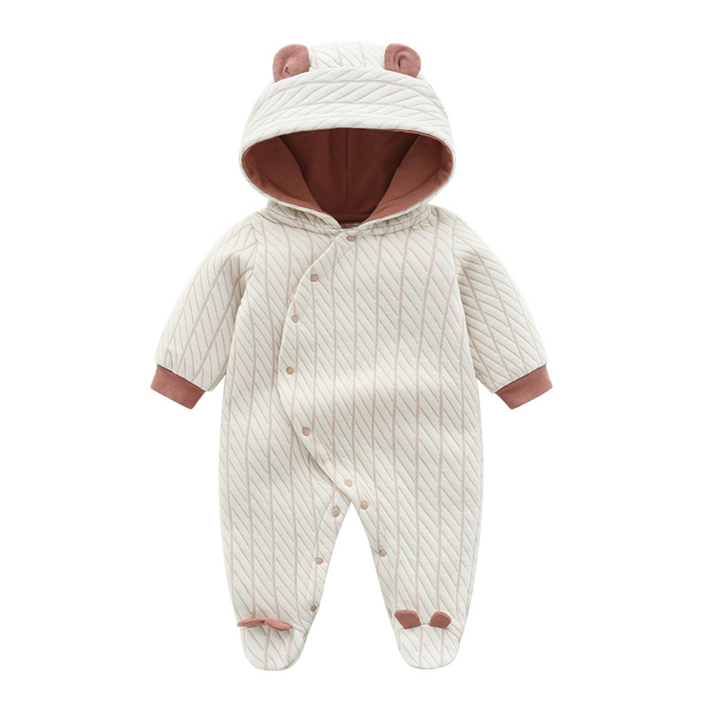 Newborn baby clothes long-sleeved romper foot-wrapped hooded thickened romper infant jumpsuit autumn and winter New