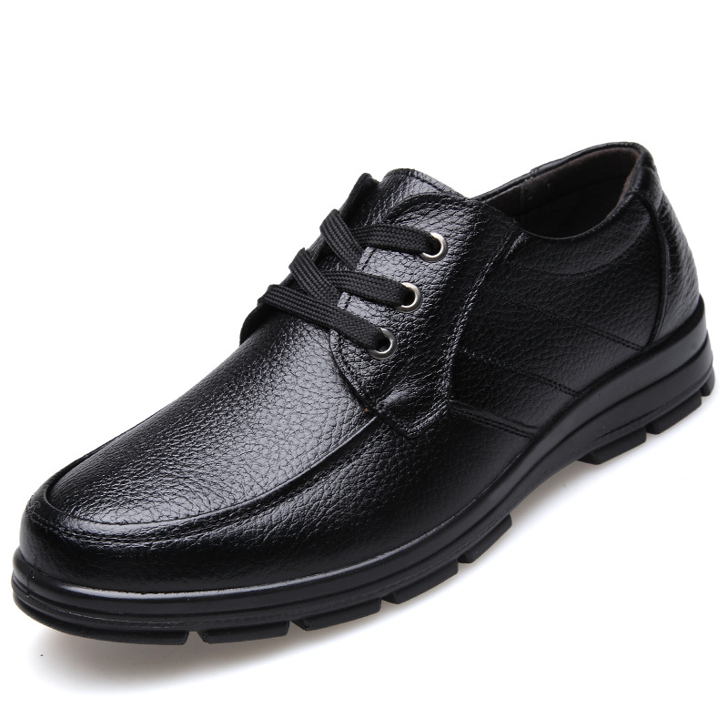 Spring Men's Casual Shoes Genuine Leather Soft Sole Non-slip Middle-aged and Elderly Shoes Breathable Leather Shoes Dad's Top Layer Cowhide Shoes