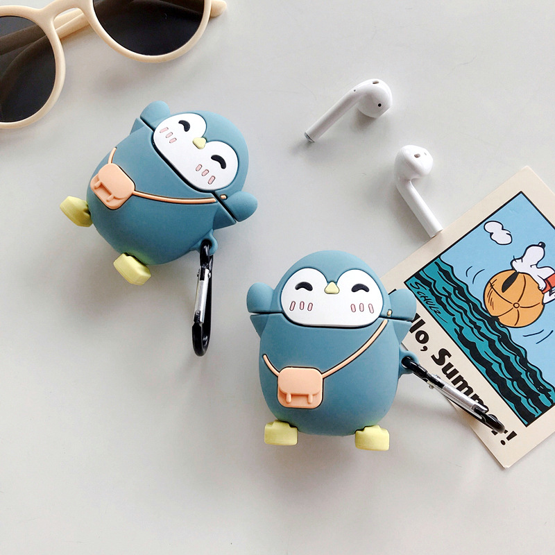 For AirPods 1/2 generation backpack Penguin silicone protective case standing cartoon wireless Bluetooth headset protective case