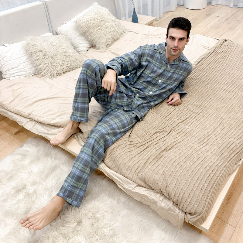 Pajamas Autumn and Winter Men's Brushed Fleece Flannel Warm Extra Large Wearable Long Sleeve Lattice Suit Home Clothes