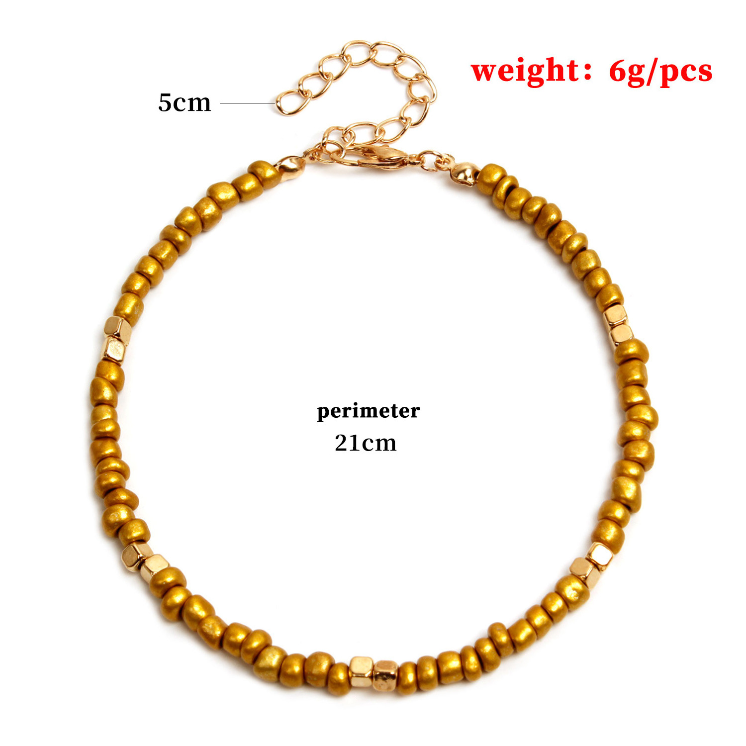 European and American Cross-border Jewelry New Golden Bead Beach Anklet Women's Fashion Handmade Threading Square Alloy Foot Ornaments