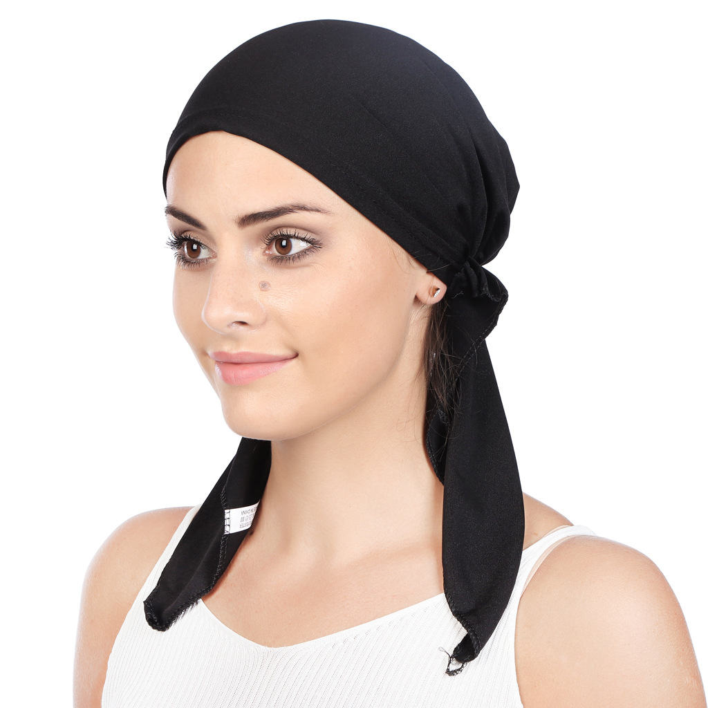 AliExpress/Amazon/ebay European and American curved solid color milk silk two tail headscarf cap toe cap