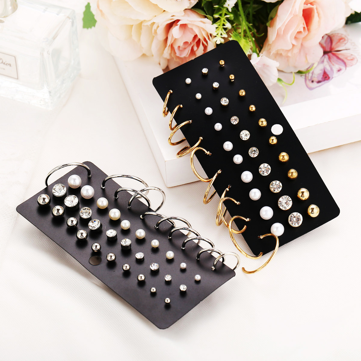F1291 European and American new pearl zircon earring earrings suit 20-piece set creative retro simple earrings wholesale