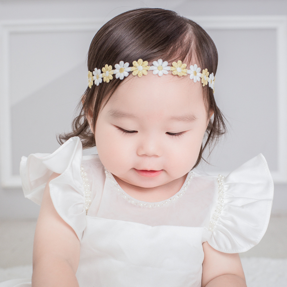 20804 Baby Hollow Lace Hair Band Mori Embroidered Flower Hair Band Children Daisy Elastic Hair Band