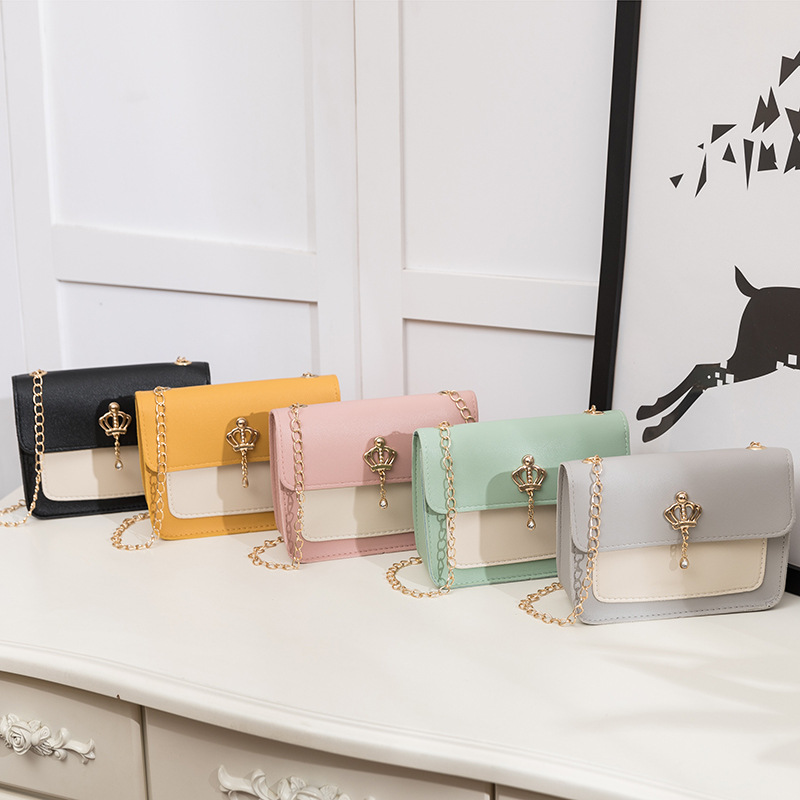 Foreign Trade Women's Bag 2022 Summer and Autumn New Macaron Mobile Phone Bag Crown Jewelry Chain Small Square Bag Single Shoulder Crossbody Bag