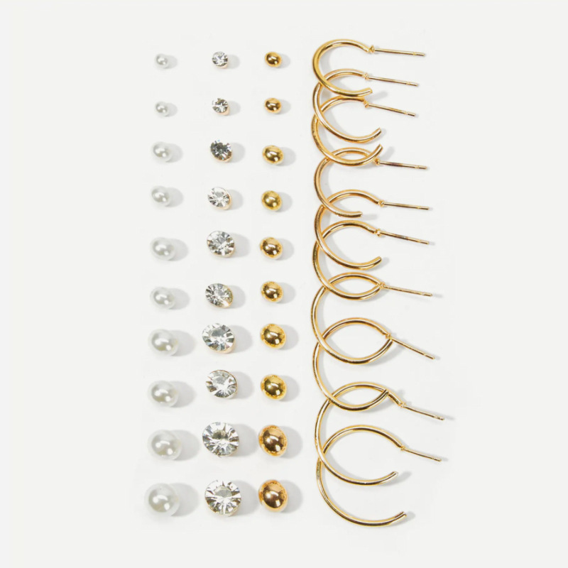 F1291 European and American new pearl zircon earring earrings suit 20-piece set creative retro simple earrings wholesale