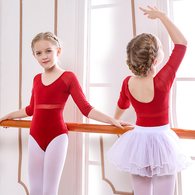Children's Dance Costume Girl's Cotton One-Piece Dress Ballet Dress Toddler's Training Clothes