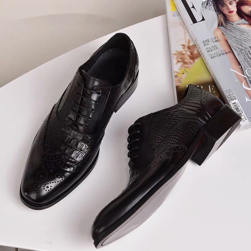 Aofu Shoes Cross-border New 2020 Brock Oxford Men's Old Vintage Leather Shoes Crocodile Pattern Leather Shoes Large Size